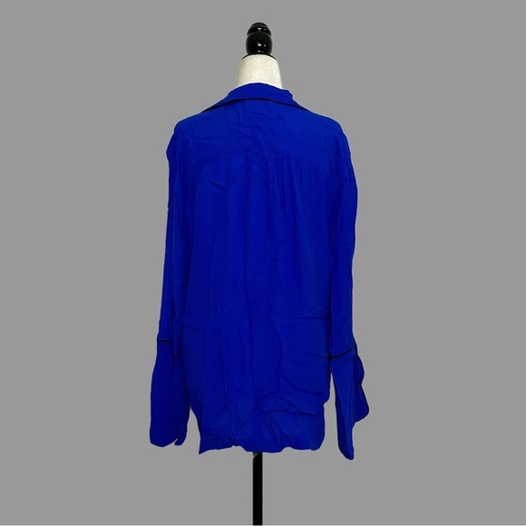 ❤️ S ❤️ NWT Anthro Buttondown Blouse Pyjama Style PJ Long Sleeve Contrast​ - Picture 2 of 5